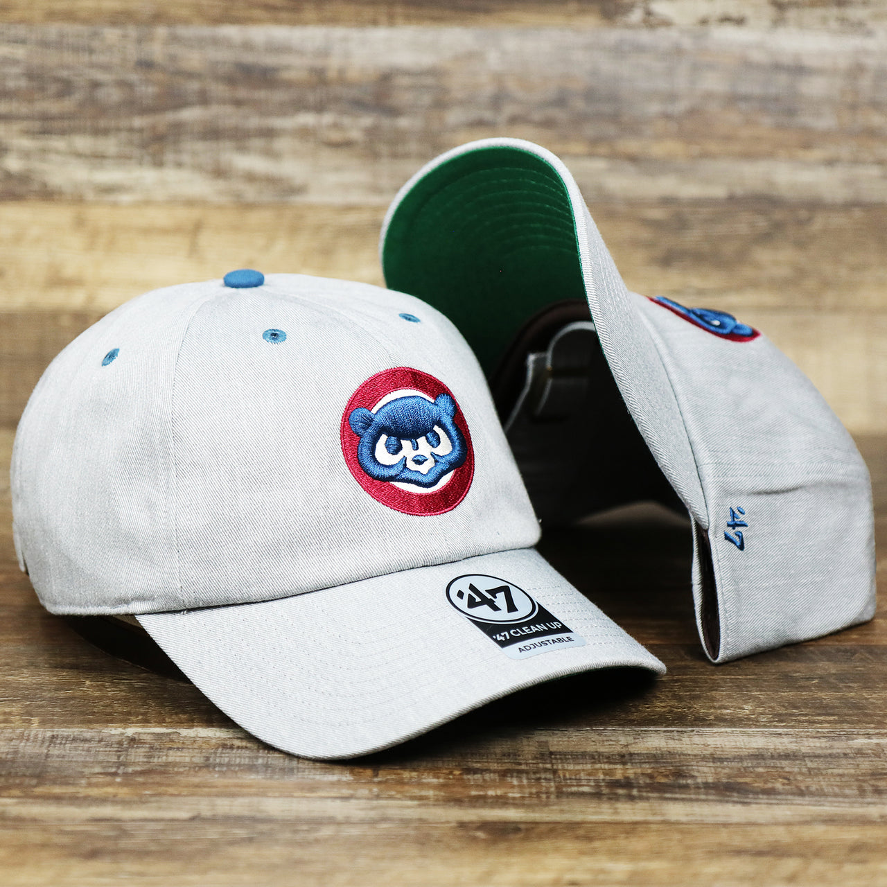 The Cooperstown Chicago Cubs 1973 Logo Green Bottom Dad Hat | Gray Dad Hat