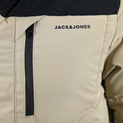 The Jack and jones chest pocket on the Jack And Jones Dune Puffer Jacket With Hidden Pocket | Black and Tan Puffer Jacket