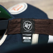 The 47 Brand Tag on the Cooperstown Detroit Tigers Felt Tigers Logo Snapback Hat | Navy Blue Snapback Cap