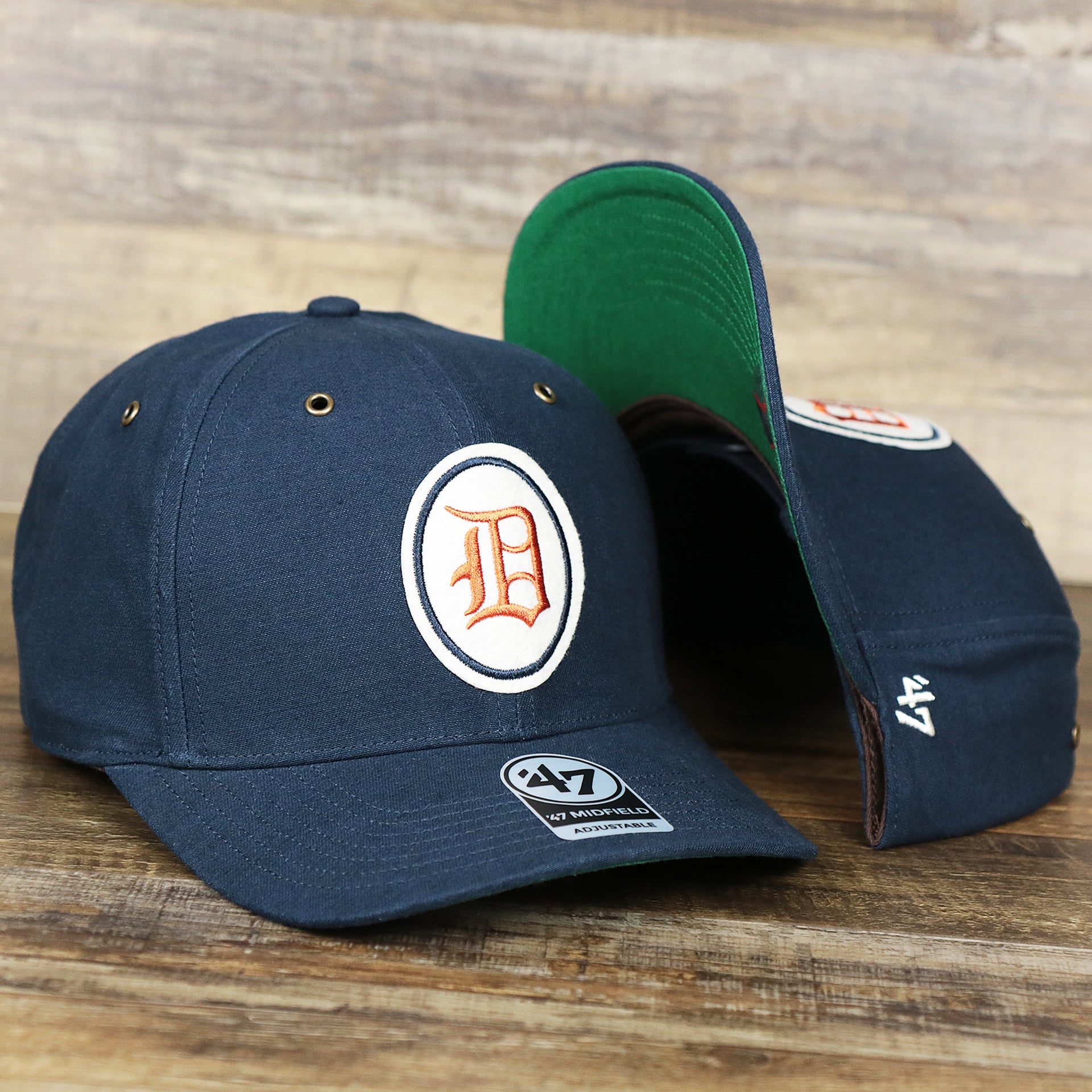 The Cooperstown Detroit Tigers Felt Tigers Logo Snapback Hat | Navy Blue Snapback Cap