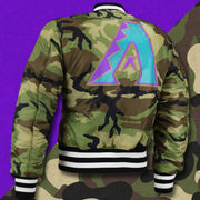 The backside of the Camo Liner on the Cooperstown Arizona Diamondbacks MLB Patch Alpha Industries Reversible Bomber Jacket With Camo Liner | Black Bomber Jacket