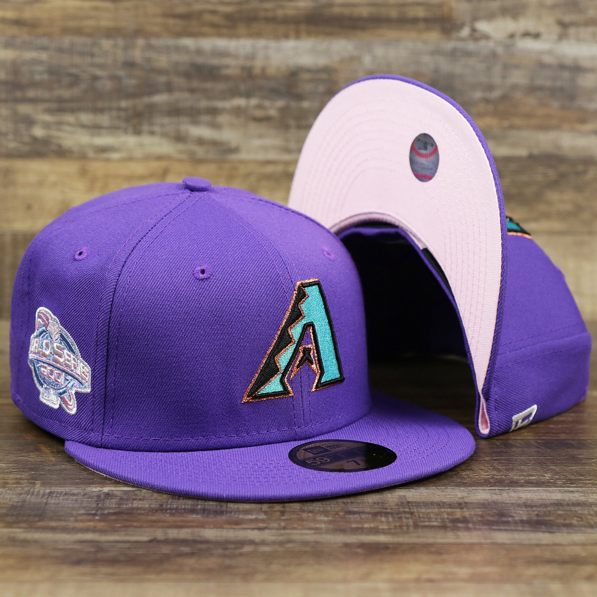 The Cooperstown Arizona Diamondbacks Pop Sweat Pastel World Series Side Patch Fitted Cap With Pink Undervisor | Purple 59Fifty Cap