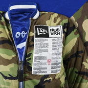 The Sports Unite Us Graphic on the Cooperstown Brooklyn Dodgers MLB Patch Alpha Industries Reversible Bomber Jacket With Camo Liner | Royal Blue Bomber Jacket