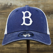 The front of the Cooperstown Brooklyn Dodgers 1947s Logo Worn Colorway Mesh Back 9Forty Dad Hat | Royal Blue 9Forty Hat