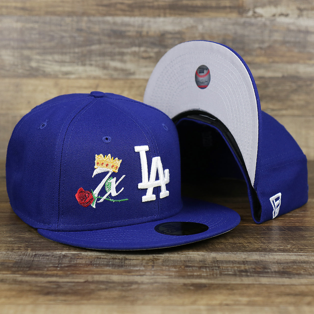 The Los Angeles Dodgers Crown Champions Gray Bottom World Championship Wins Embroidered Fitted Cap | Royal Blue 59Fifty Cap