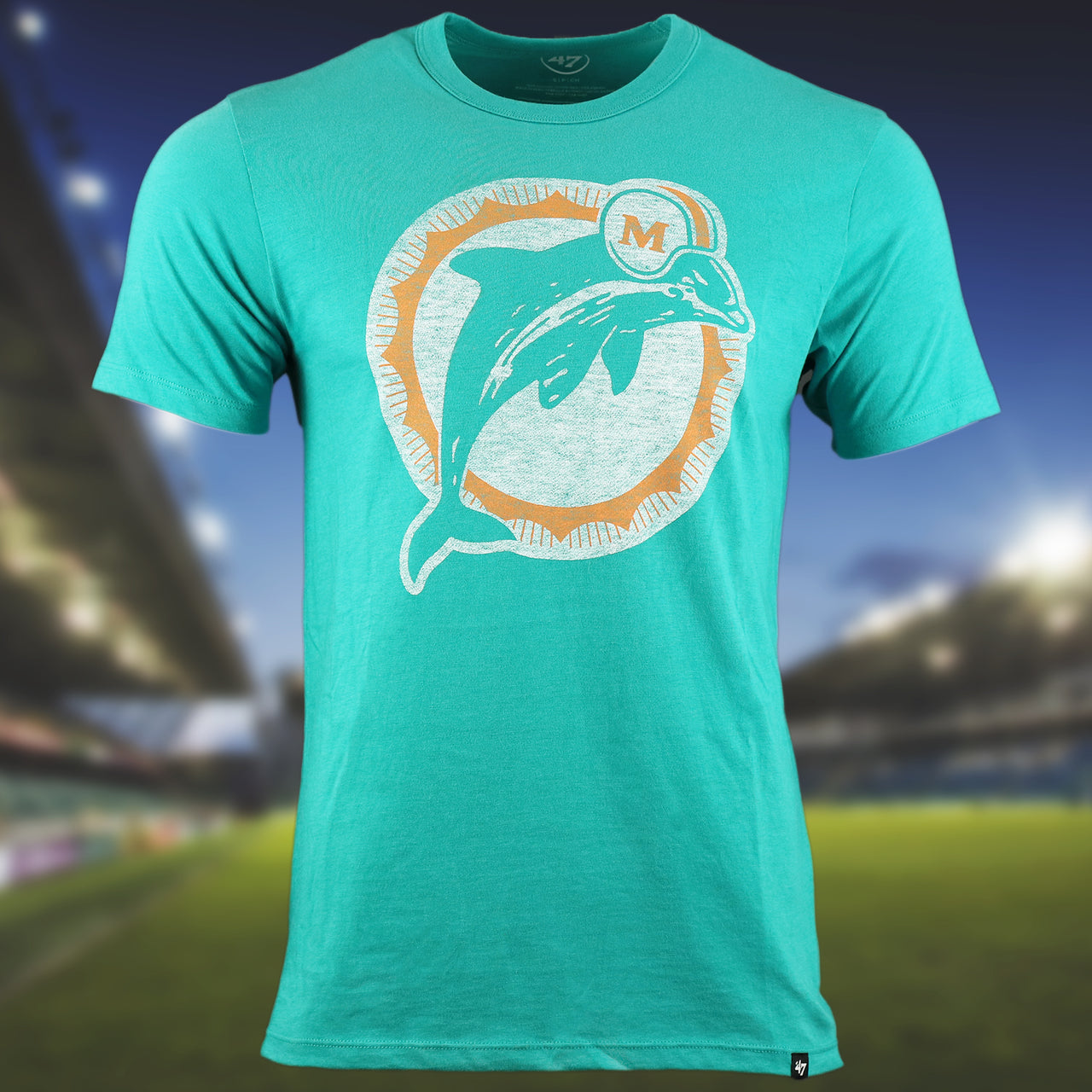 The Throwback Miami Dolphins Worn Printed 1974 Dolphins Logo Tshirt | Oceanic Teal Tshirt