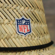The NFL logo patch on the Miami Dolphins On Field 2022 Summer Training Straw Hat | New Era OSFM