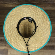 The underside of the Miami Dolphins On Field 2022 Summer Training Straw Hat | New Era OSFM