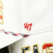 The 47 Brand Logo on the Philadelphia Eagles Stars and Stripes Wordmark Gray Bottom Dad Hat | White Dad Hat