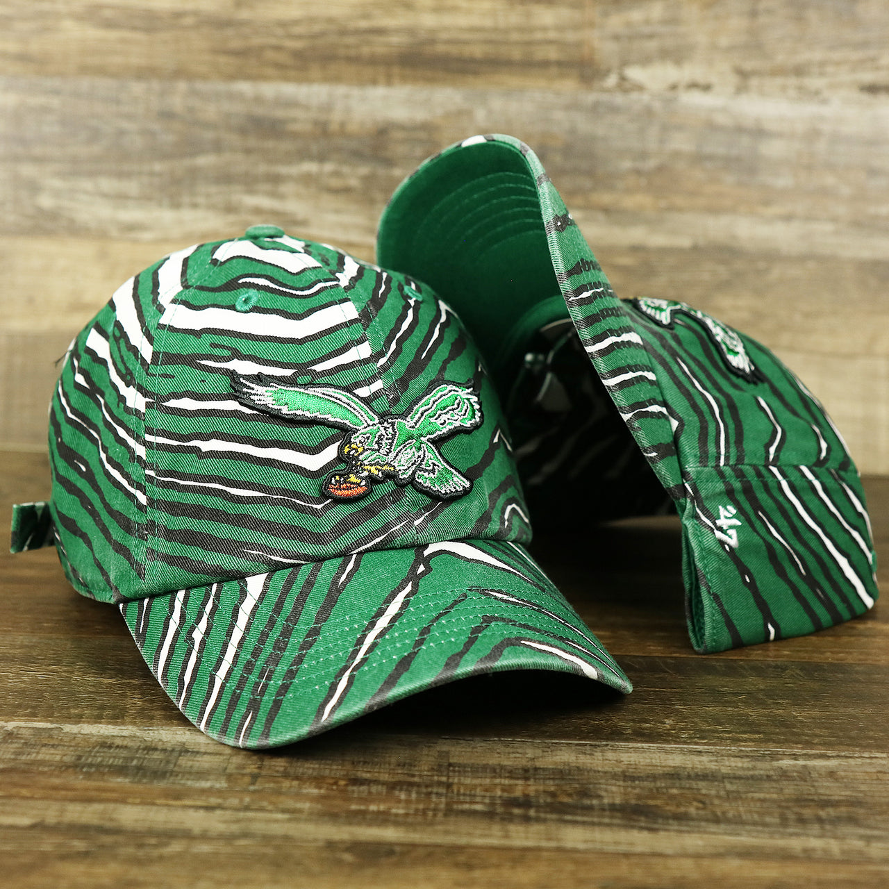 The Throwback Philadelphia Eagles Zubaz Striped Pattern Dad Hat | Kelly Green Dad Hat