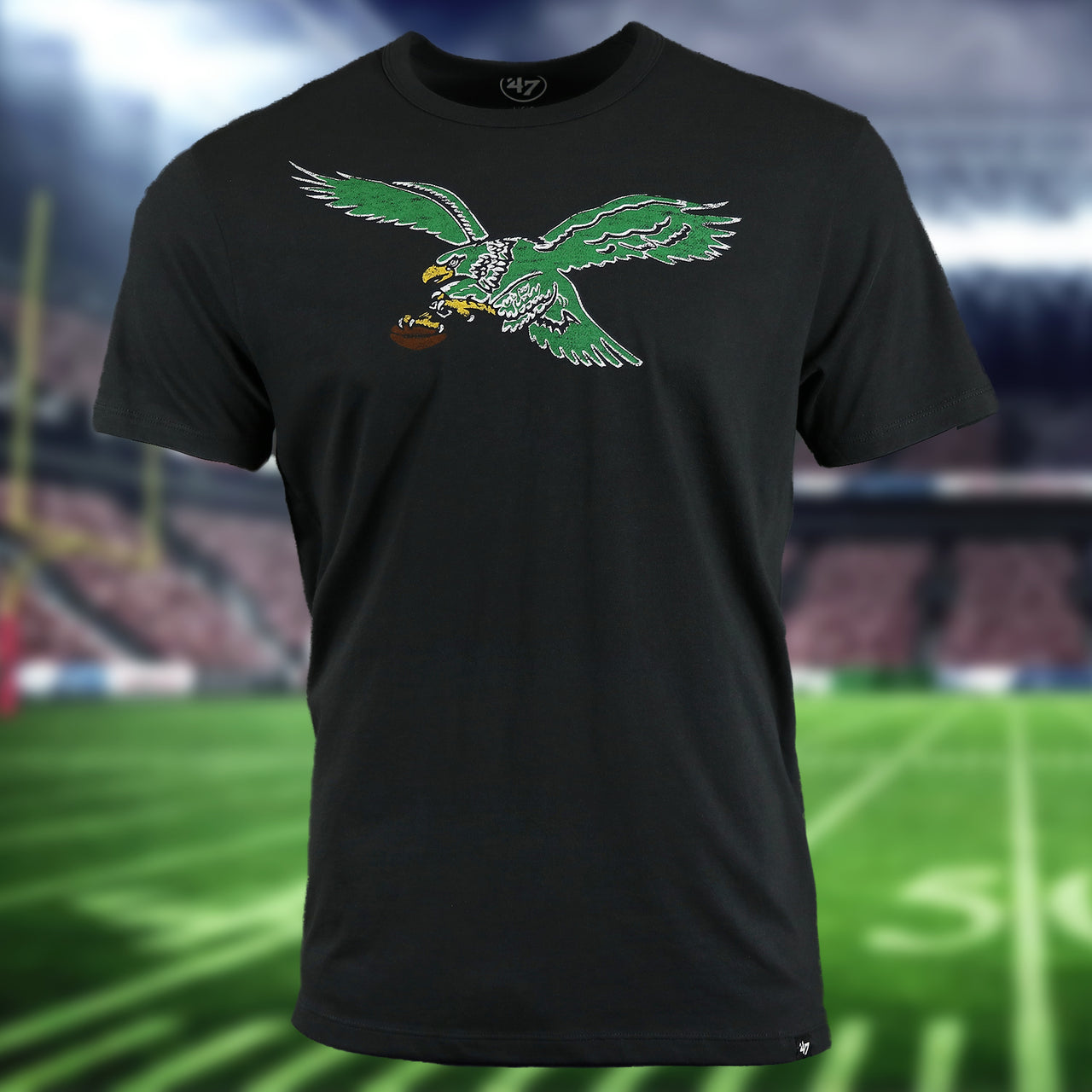 Philadelphia Eagles Distressed Throwback Kelly Green Bird Logo Flint Black Premium Franklin T-Shirt