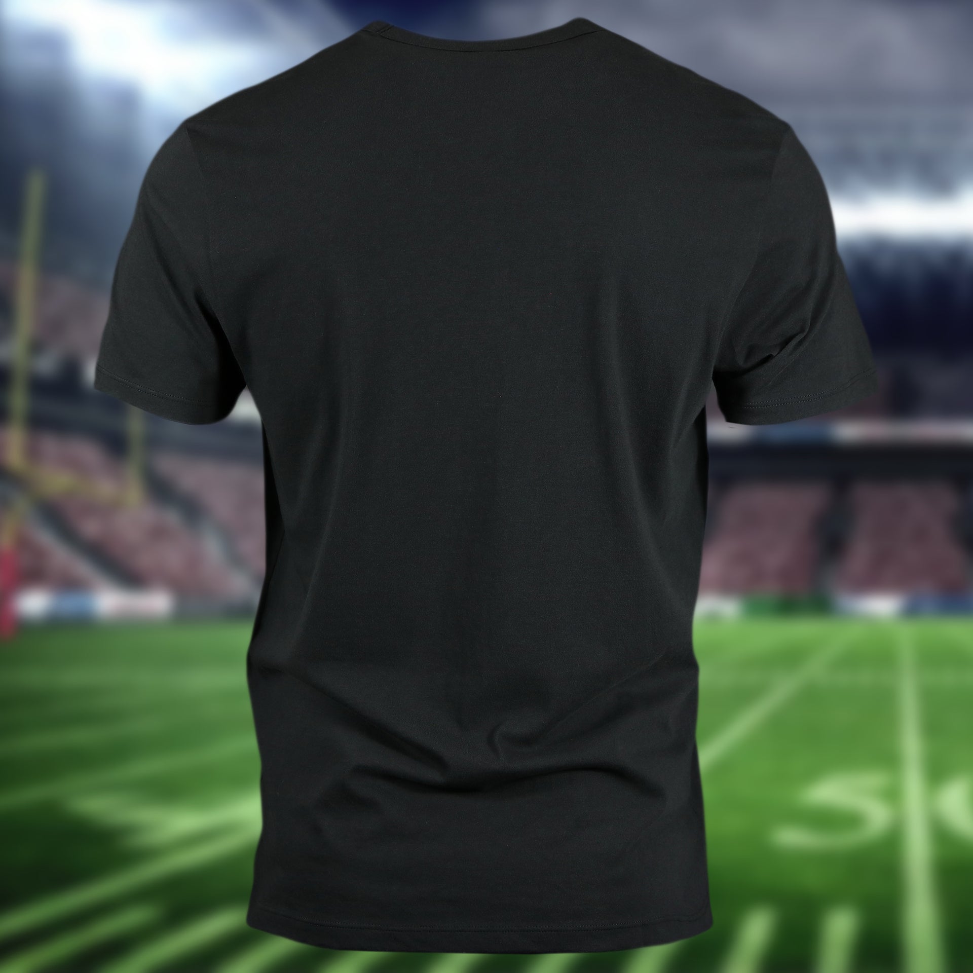 back side of the Philadelphia Eagles Distressed Throwback Kelly Green Bird Logo Flint Black Premium Franklin T-Shirt