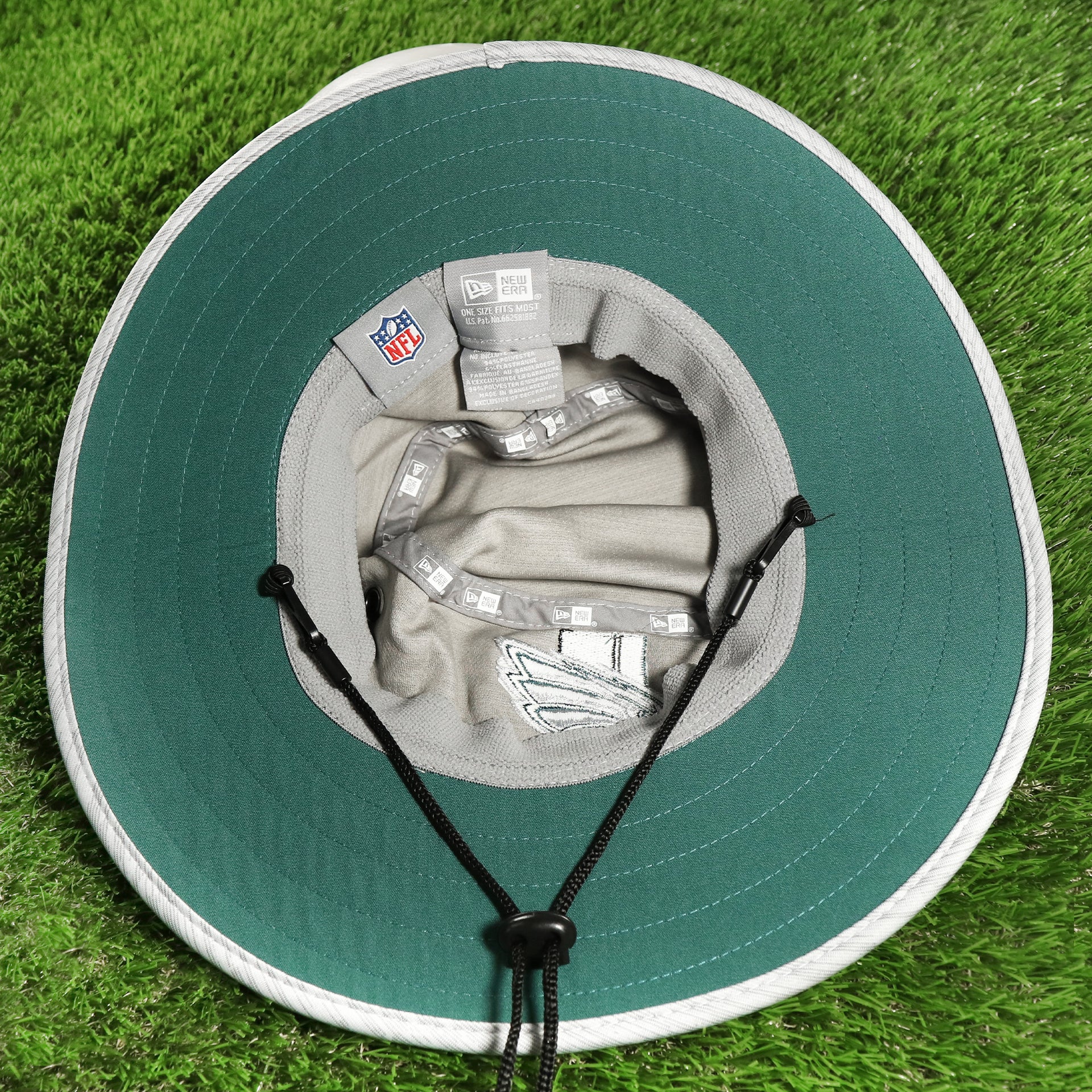 The inside of the Philadelphia Eagles Summer Training Camp Wide Brim Panama Bucket Hat | Distinct Gray Bucket Hat