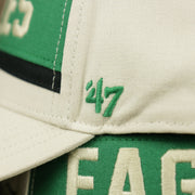 The 47 brand Logo on the Throwback Philadelphia Eagles Striped Wordmark Legacy Eagles Side Patch Crossroad Dad Hat | Bone Dad Hat