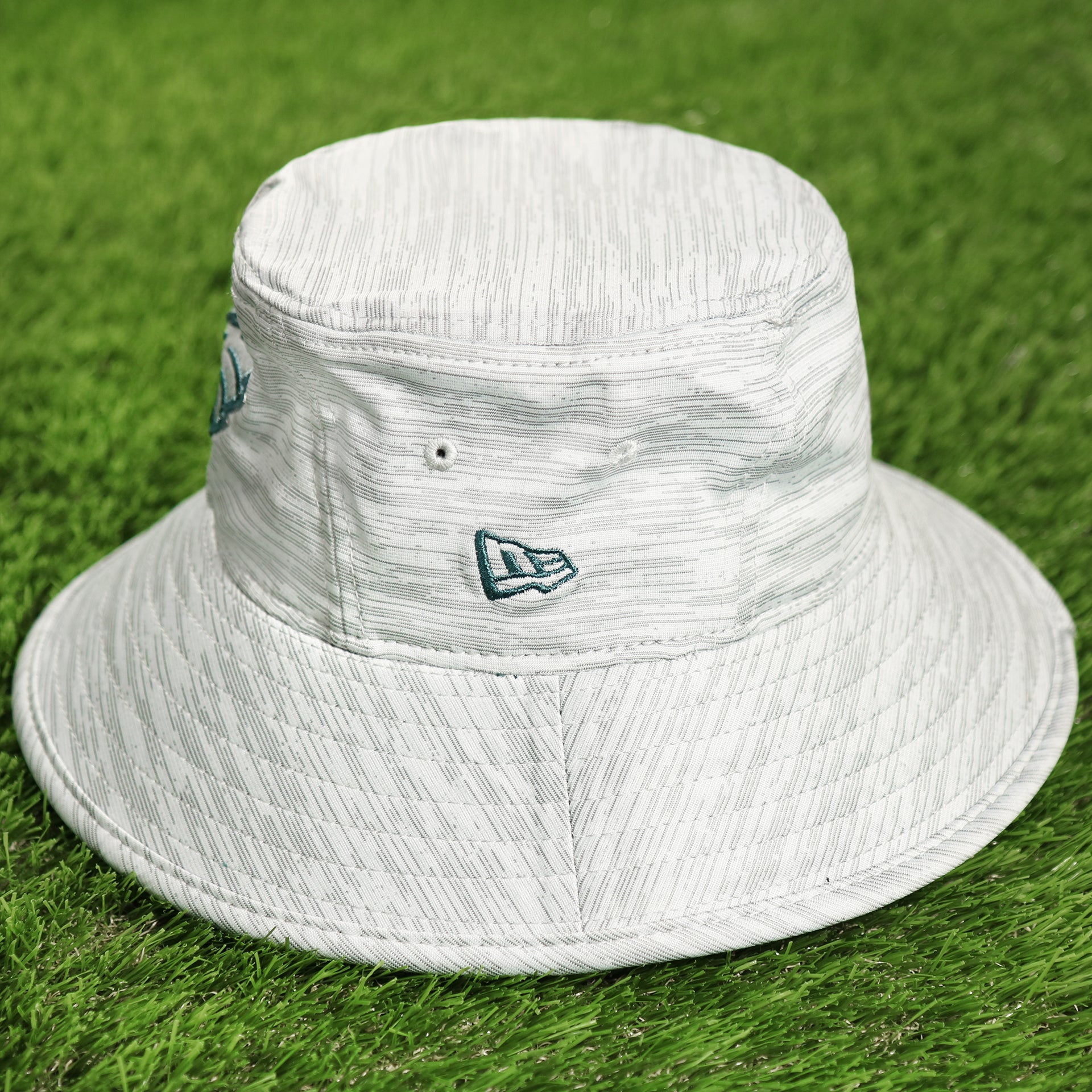 The Wearer's left on the Philadelphia Eagles Summer Training Camp Short Brim Bucket Hat | Distinct Gray Bucket Hat