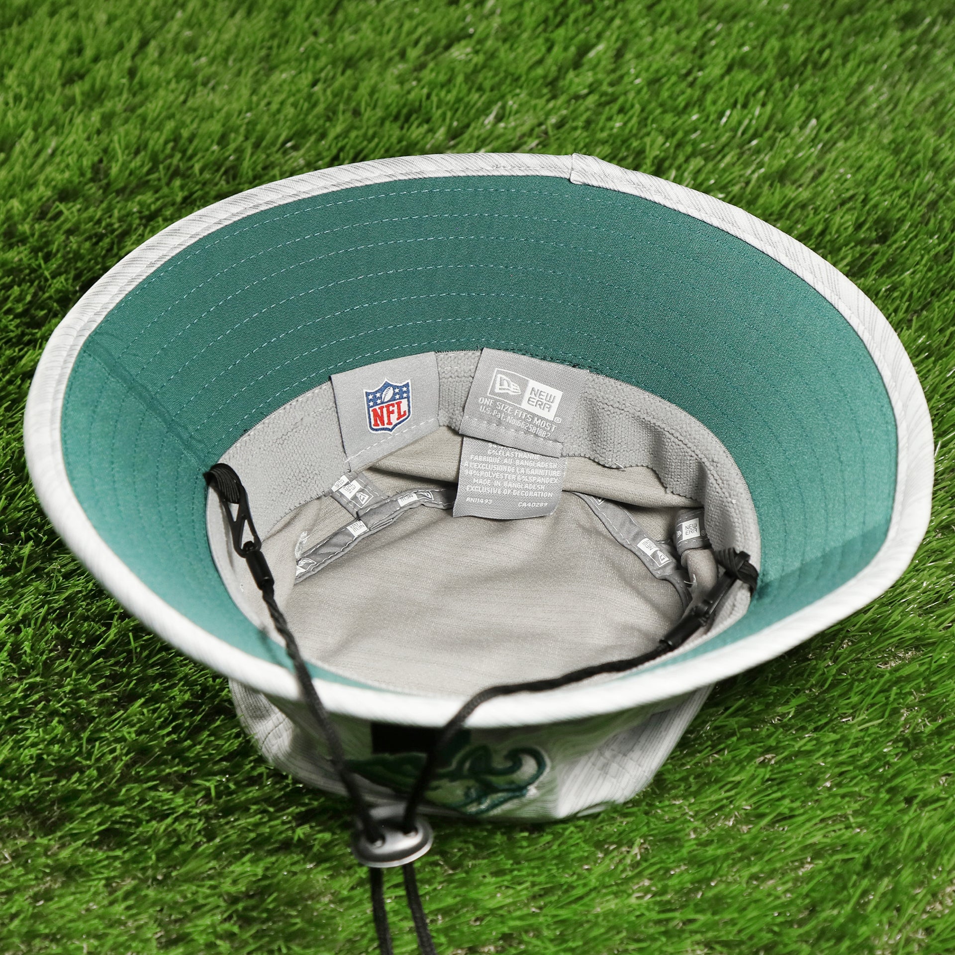 The underside of the Philadelphia Eagles Summer Training Camp Short Brim Bucket Hat | Distinct Gray Bucket Hat