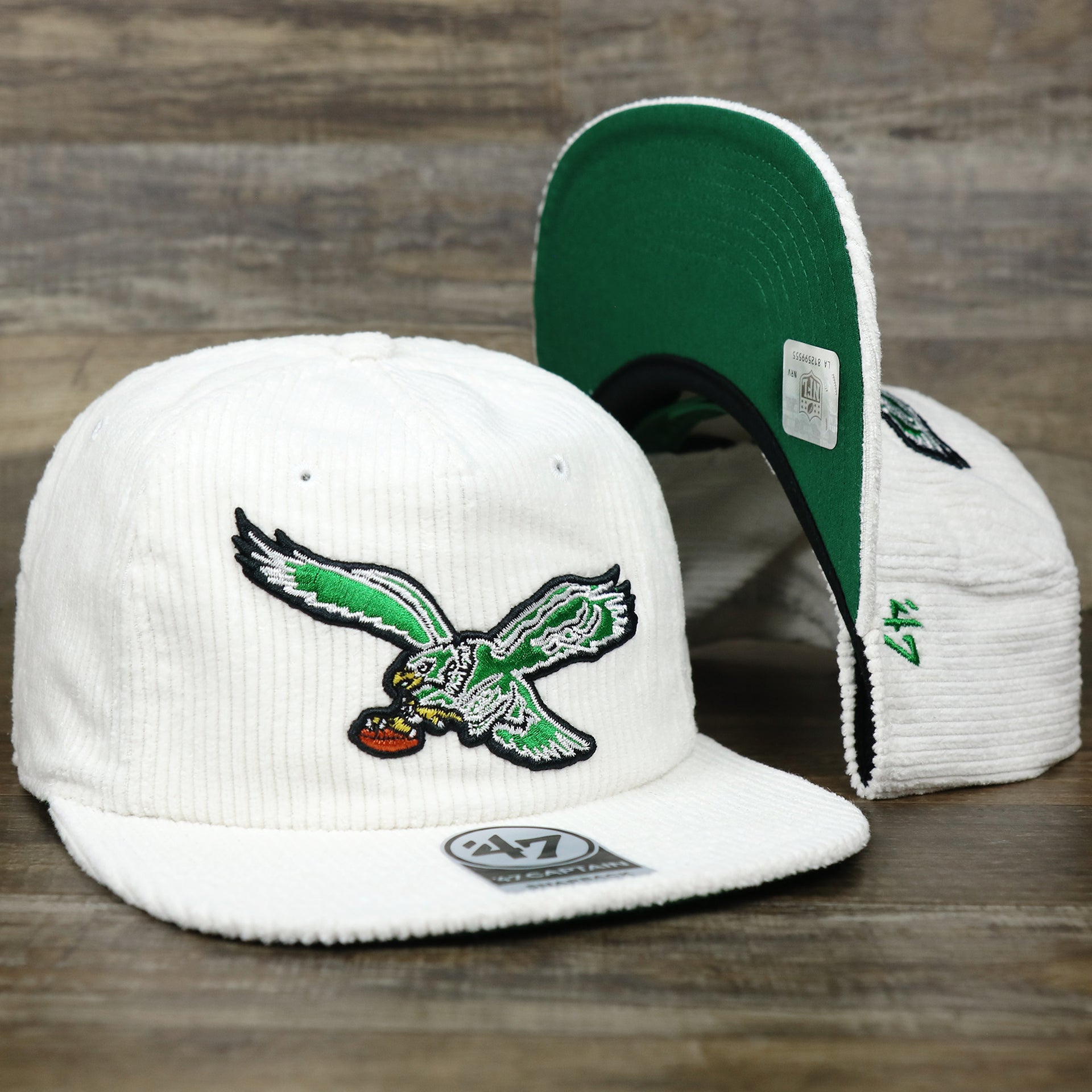 The Throwback Philadelphia Eagles Corduroy Snapback Hat | White Corduroy Snap Cap