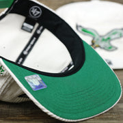 The undervisor on the Throwback Philadelphia Eagles Corduroy Snapback Hat | White Corduroy Snap Cap