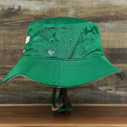 The wearer's left on the Throwback Philadelphia Eagles 1987 White Eagles Logo Panama Pail Bucket Hat | Kelly Green Bucket Hat