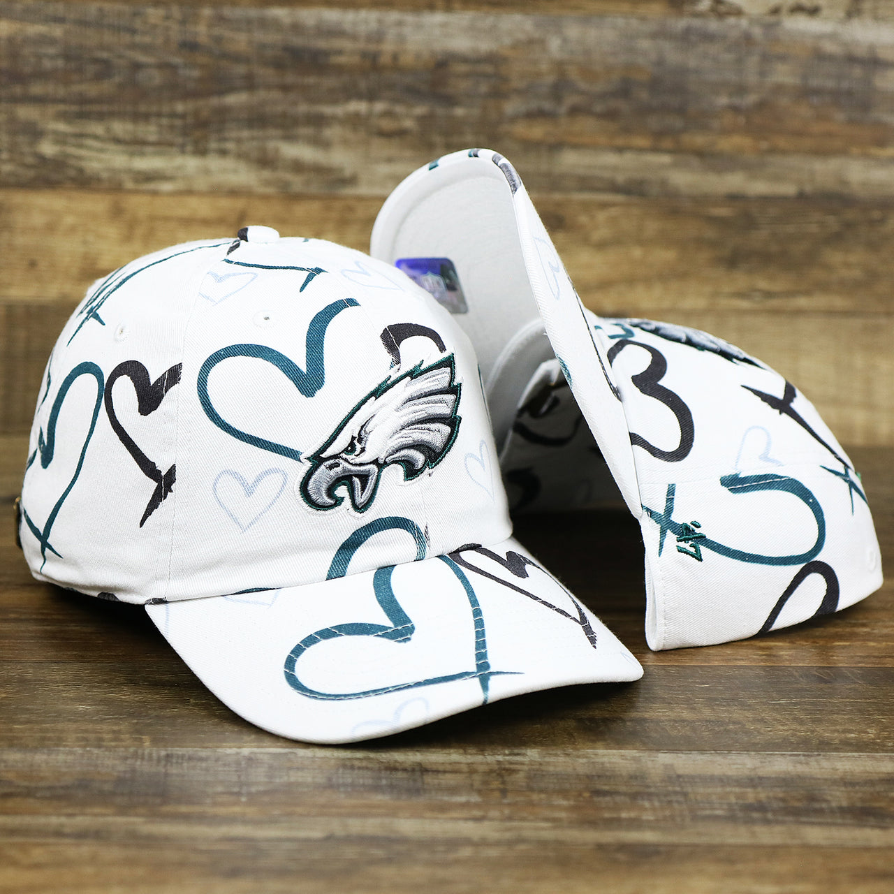 The Kids Philadelphia Eagles Hearts All Over Print Dad Hat | White Kid’s Dad Hat