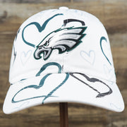 The front of the Kids Philadelphia Eagles Hearts All Over Print Dad Hat | White Kid’s Dad Hat