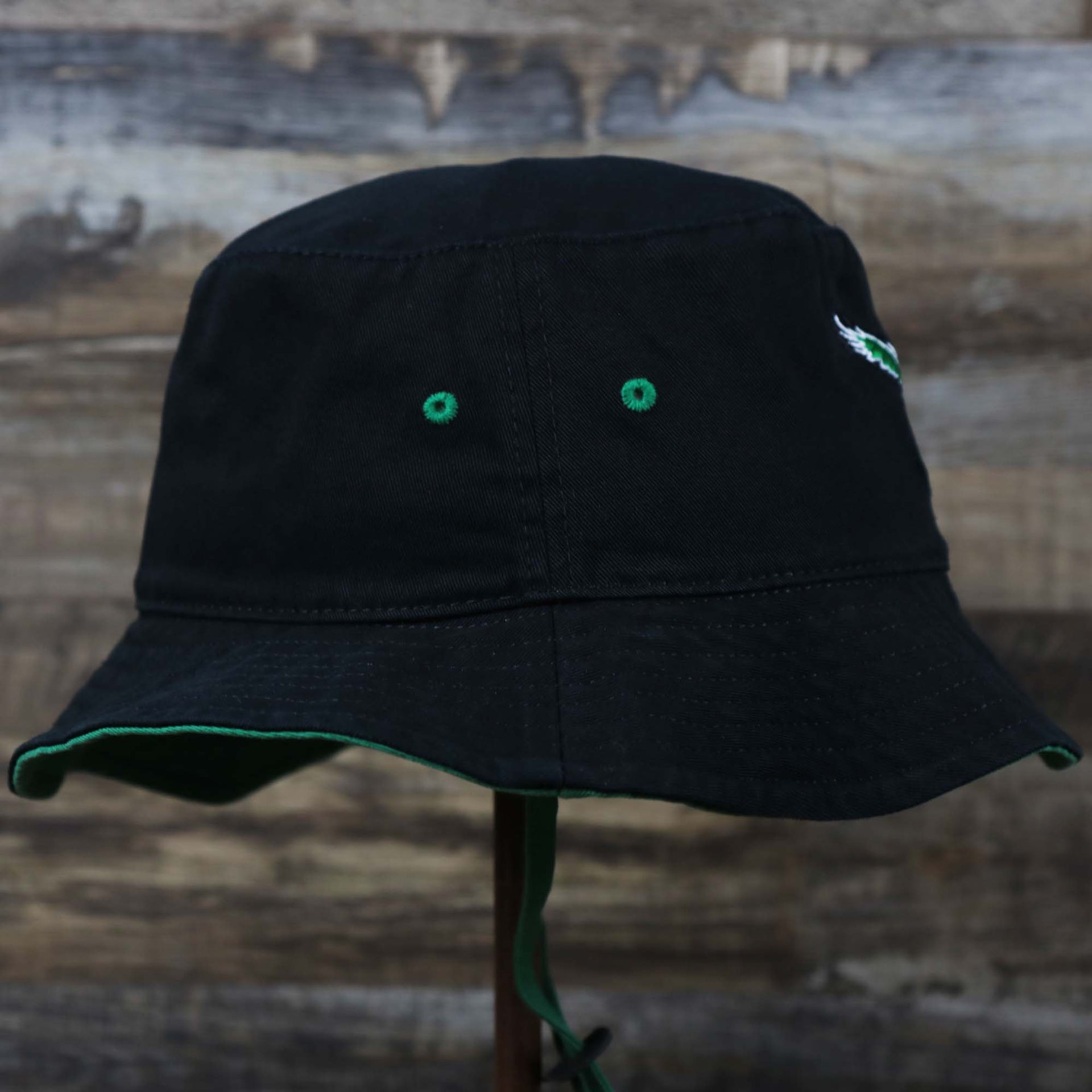 The wearer's right on the Throwback Philadelphia Eagles Vintage Bucket Hat | 47 Brand, Black