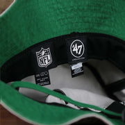 The tags on the Throwback Philadelphia Eagles Vintage Bucket Hat | 47 Brand, Gray