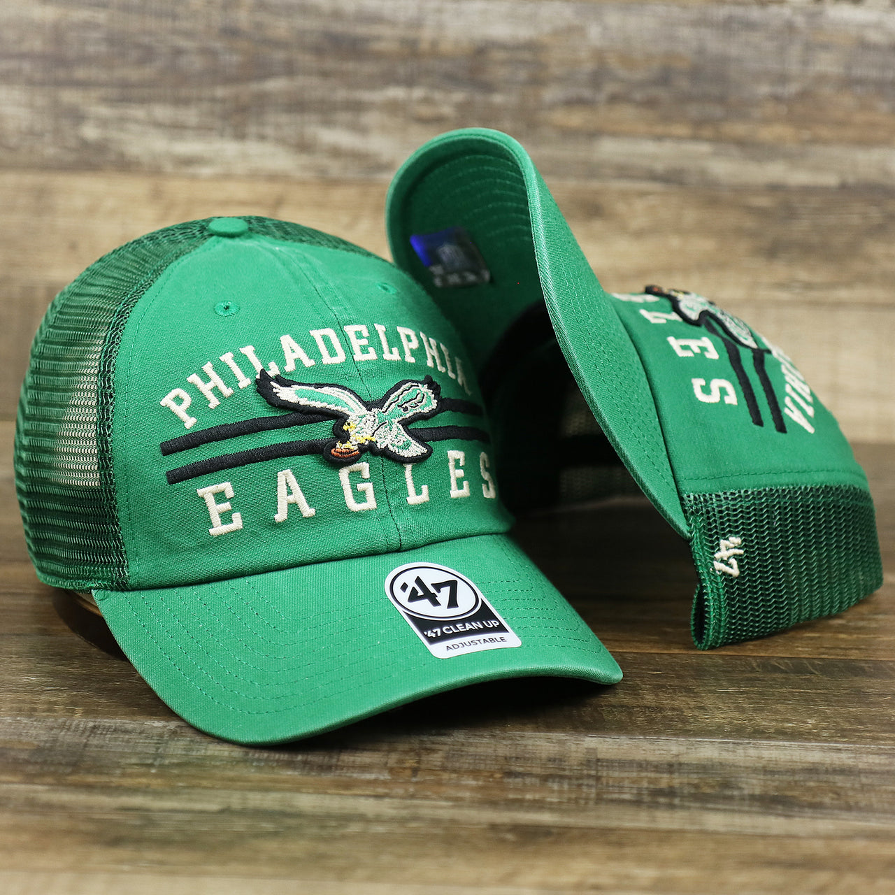 The Throwback Philadelphia Eagles Legacy Logo Highpoint Mesh Back Dad Hat | Mesh Back Kelly Green Dad Hat