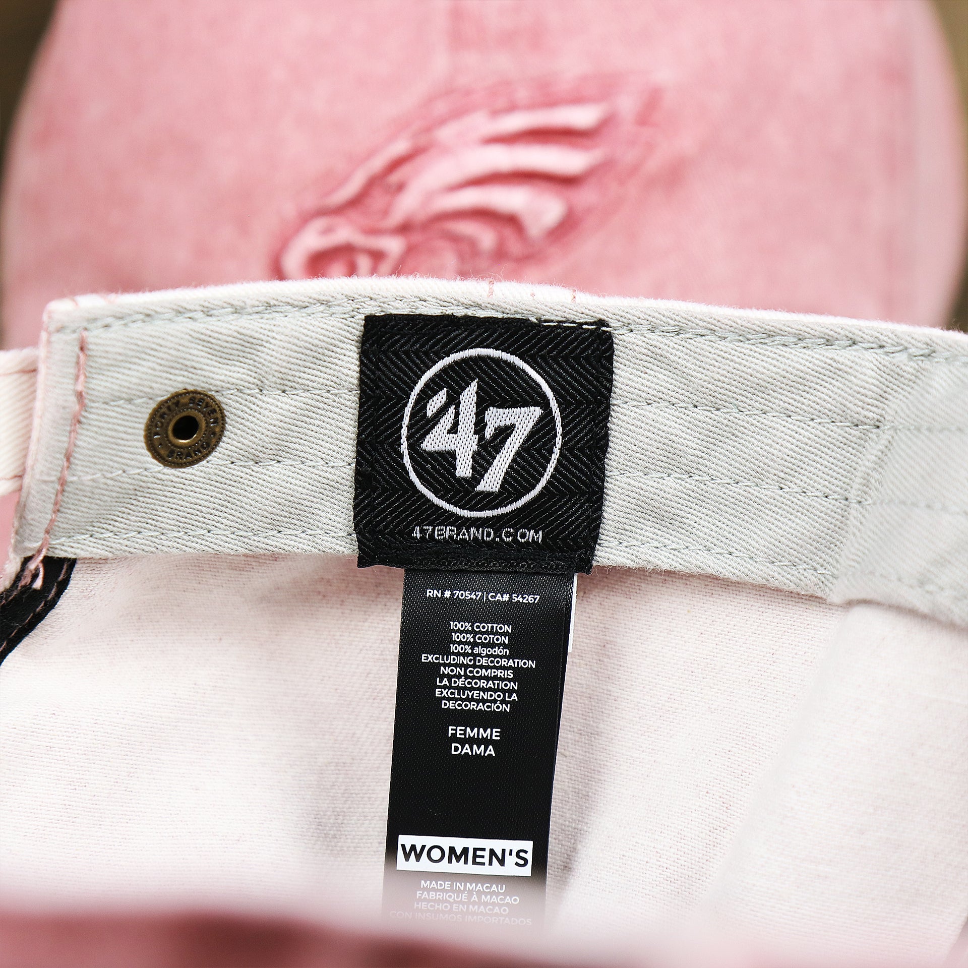 The 47 Brand Tag on the Women’s Philadelphia Phillies Tonal Gray Bottom Dad Hat | Misty Pink Tonal Dad Hat