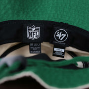 The tags on the Throwback Philadelphia Eagles Vintage Bucket Hat | 47 Brand, Natural