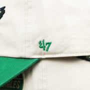 The 47 Brand Logo on the Throwback Philadelphia Eagles Embroidered 1987 Eagles Logo NFL Eagles Side Patch Dad Hat | Bone Dad Hat