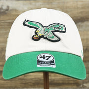 The front of the Throwback Philadelphia Eagles Embroidered 1987 Eagles Logo NFL Eagles Side Patch Dad Hat | Bone Dad Hat