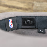 The Tags on the Philadelphia 76ers Beaded Wide Brim Fedora Hat With Metal New Era Logo | Gray Fedora Hat