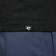 Close up of the 47 label on the front of the Philadelphia Flyers Distressed Logo Premium Grit Scrum Black T-Shirt