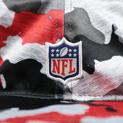 The NFl Logo on the Atlanta Falcons NFL Summer Training Camp 2022 Camo Bucket Hat | Red Bucket Hat