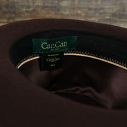 The underbrim of the Can Can Australian Wool Small Brim Folded Edge Fedora Hat with Brown Silk Interior | Brown