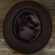 The underside of the Can Can Australian Wool Small Brim Folded Edge Fedora Hat with Brown Silk Interior | Brown