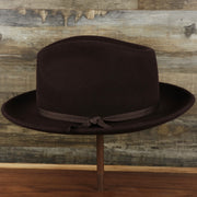 The Can Can Australian Wool Small Brim Folded Edge Fedora Hat with Brown Silk Interior | Brown from the side