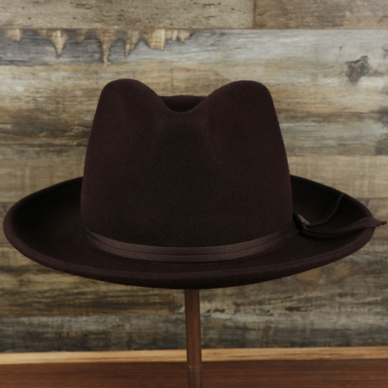 The Can Can Australian Wool Small Brim Folded Edge Fedora Hat with Brown Silk Interior | Brown