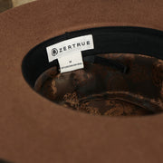 The underside on the Wide Brim Ribbon Edge Brown Fedora Hat with Black Silk Interior | Zertrue 100% Australian Wool