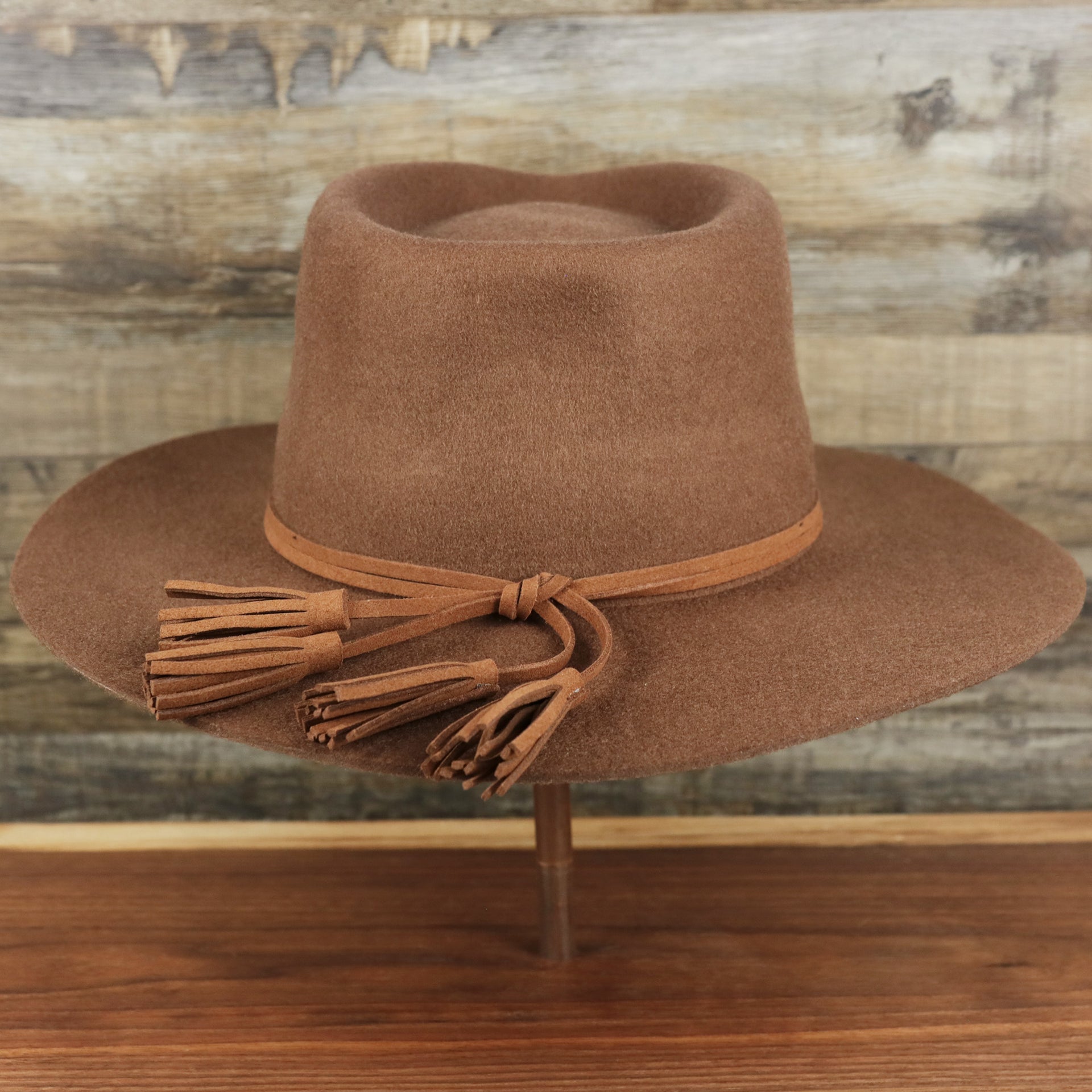The backside of the Wide Brim Ribbon Edge Brown Fedora Hat with Black Silk Interior | Zertrue 100% Australian Wool