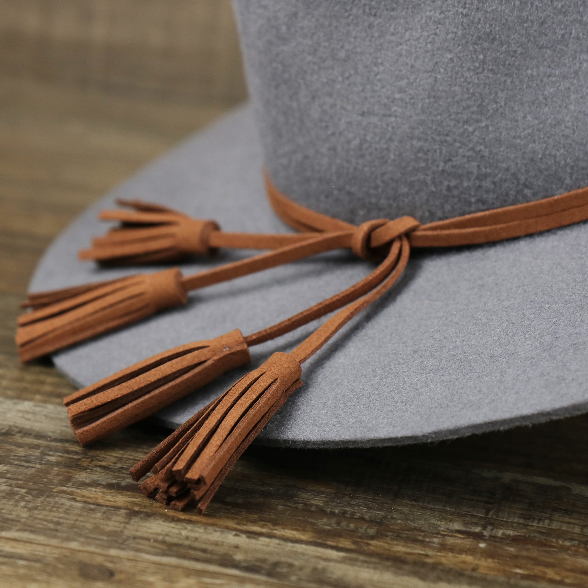 The ribbons on the Wide Brim Raw Edge Gray Fedora Hat with Black Silk Interior | Zertrue 100% Australian Wool