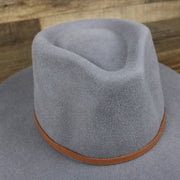 The crown on the Wide Brim Raw Edge Gray Fedora Hat with Black Silk Interior | Zertrue 100% Australian Wool