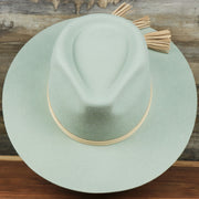The Wide Brim Raw Edge Sage Green Fedora Hat with Brown Paisley Silk Interior | Zertrue 100% Australian Wool