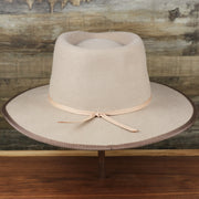 The back of the Wide Brim Ribbon Edge Taupe Fedora Hat with Brown Paisley Silk Interior | Zertrue 100% Australian Wool