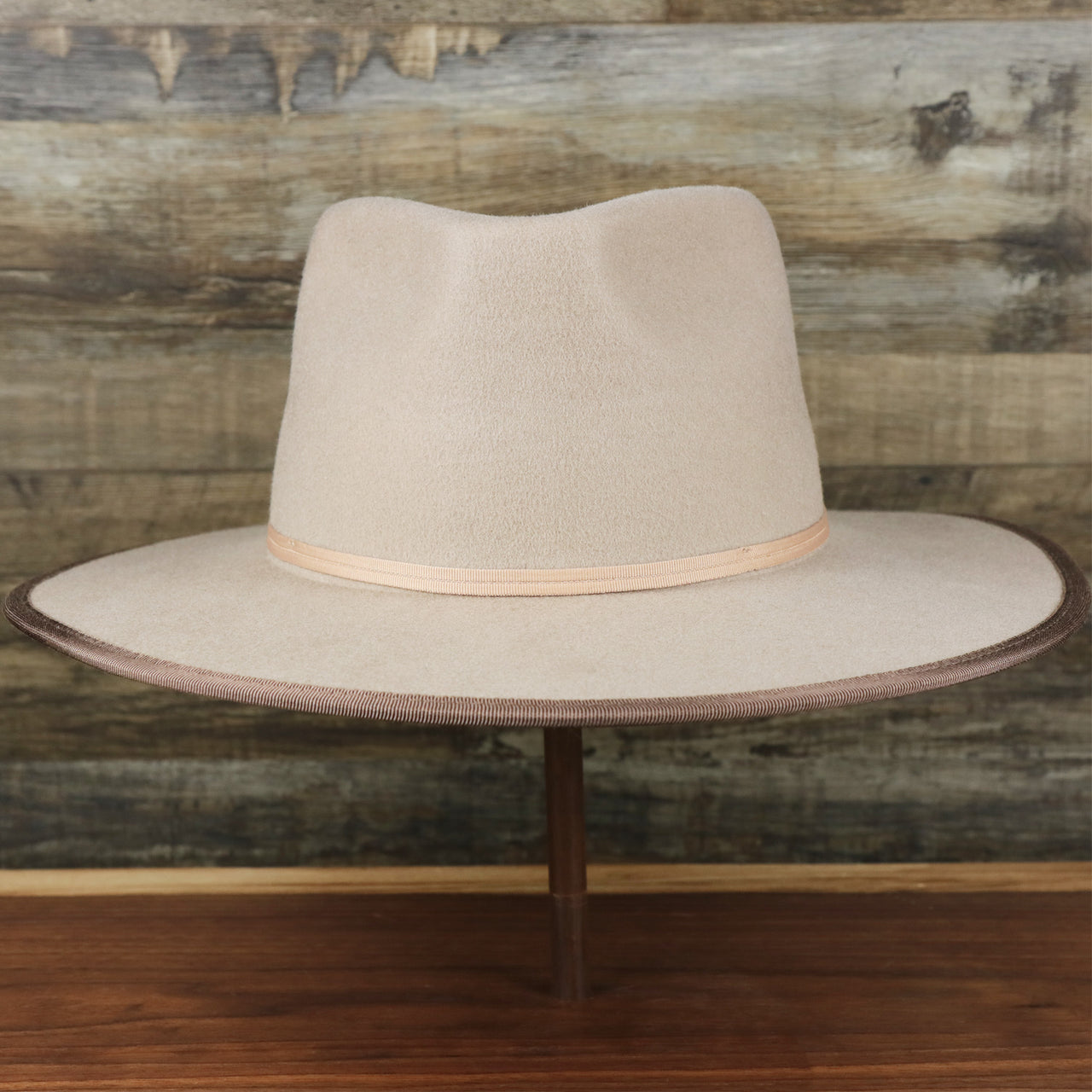 The Wide Brim Ribbon Edge Taupe Fedora Hat with Brown Paisley Silk Interior | Zertrue 100% Australian Wool