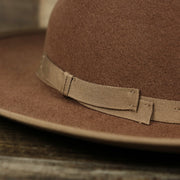 The ribbon on the Wide Brim Raw Edge Walnut Fedora Hat with Brown Paisley Silk Interior | Zertrue 100% Australian Wool