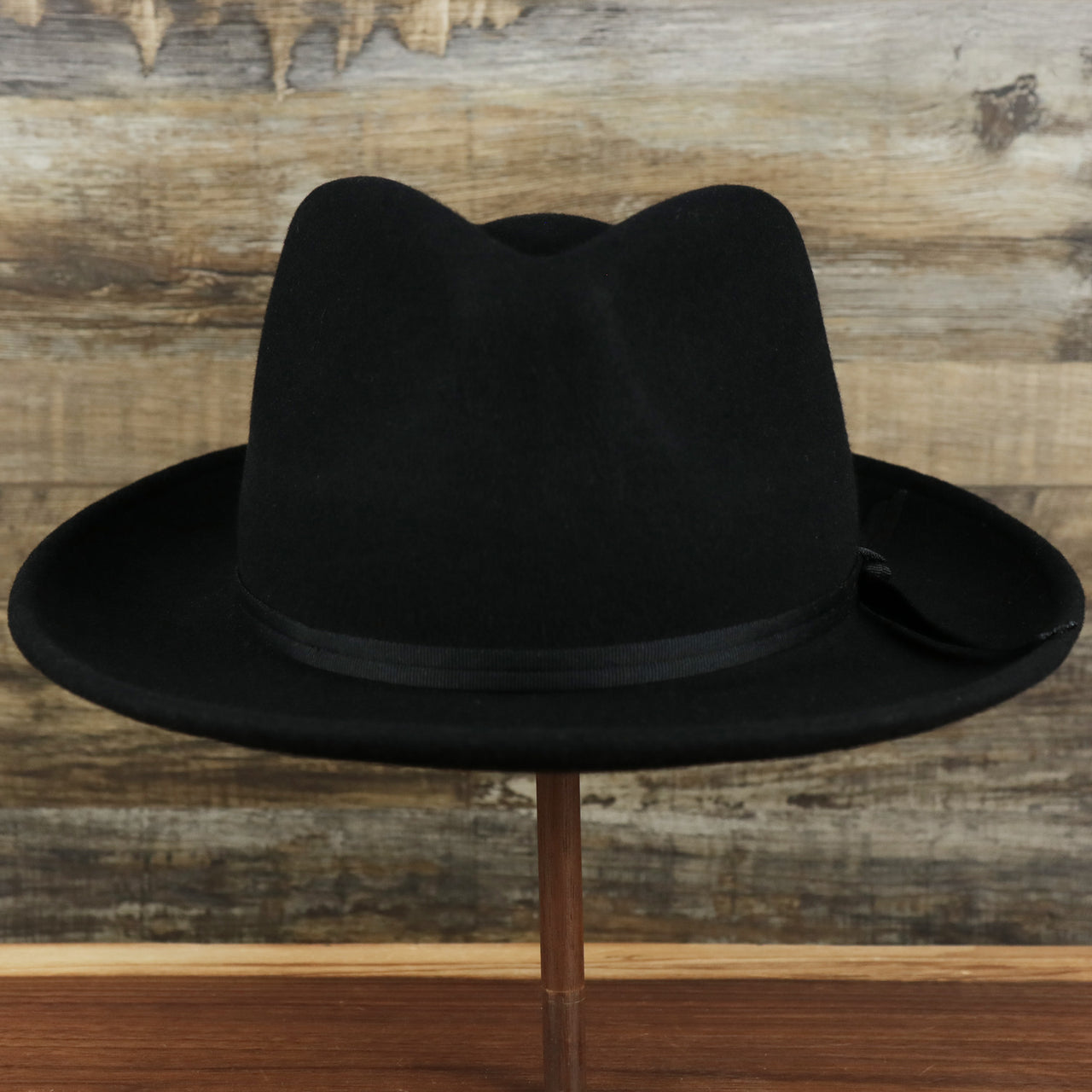 The Small Brim Folded Edge Black Fedora Hat with Black Wool Interior | Jack and Arrow 100% Australian Wool