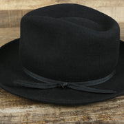 The side of the Small Brim Folded Edge Black Fedora Hat with Black Wool Interior | Jack and Arrow 100% Australian Wool