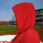 wearer's left of the Philadelphia Phillies 2022 World Series Fightin' Phils Pullover Hoodie | 47 Brand, Red